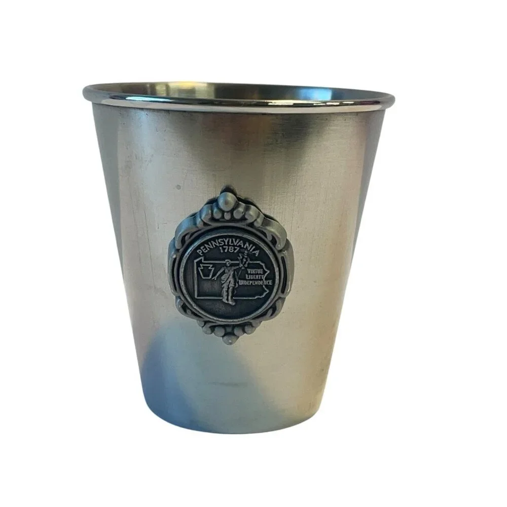 Pewter Shot Glass Pennsylvania 1787 State Seal Theme Collectible Barware‎